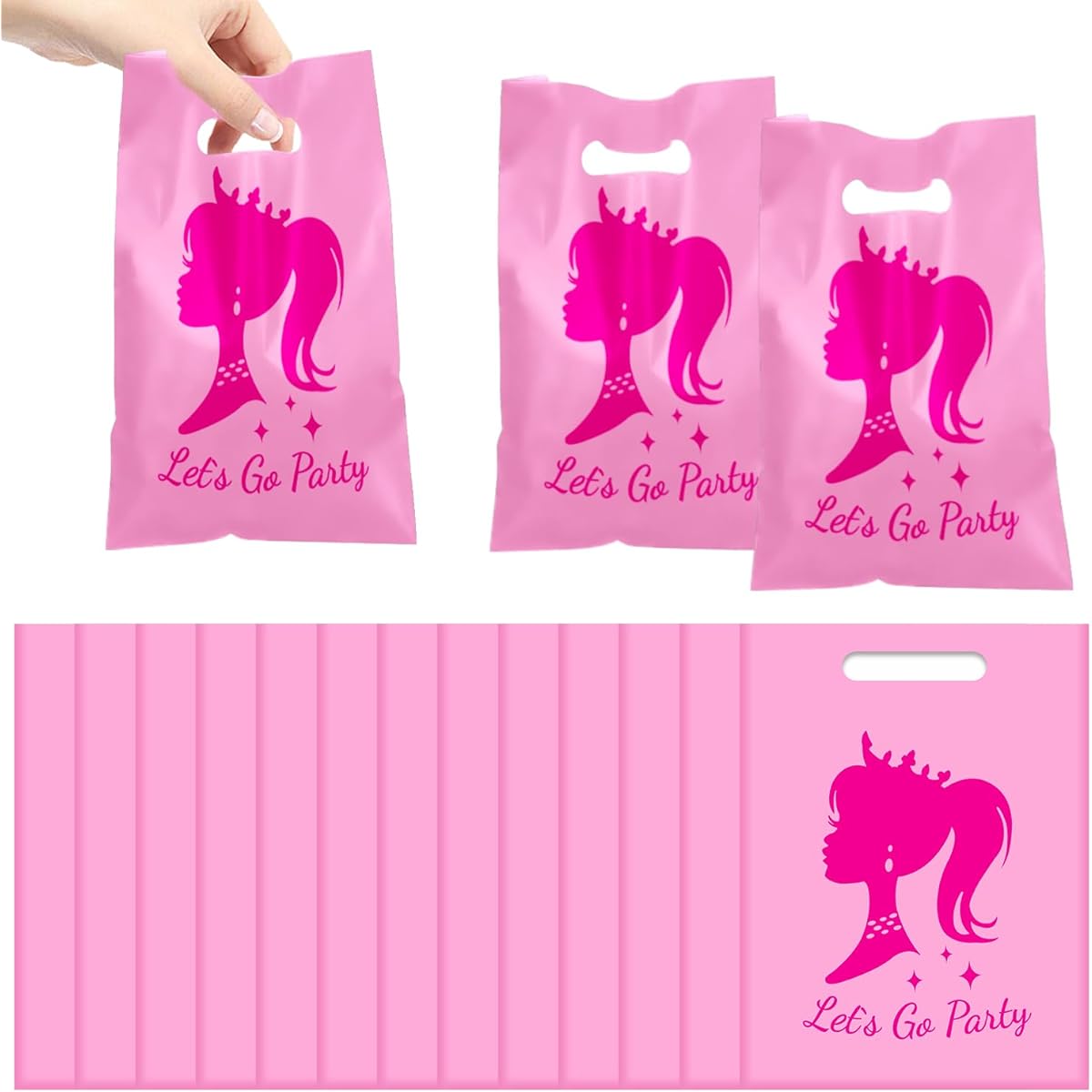 Lcnjscgo Hot Pink Princess Party Gift Bags, Princess Bachelorette Party Favor Bags, 50pcs Kids Pink Girls Princess Birthday Party Supplies Decorations Pink Plastic Bags Snack Goodie Bags
