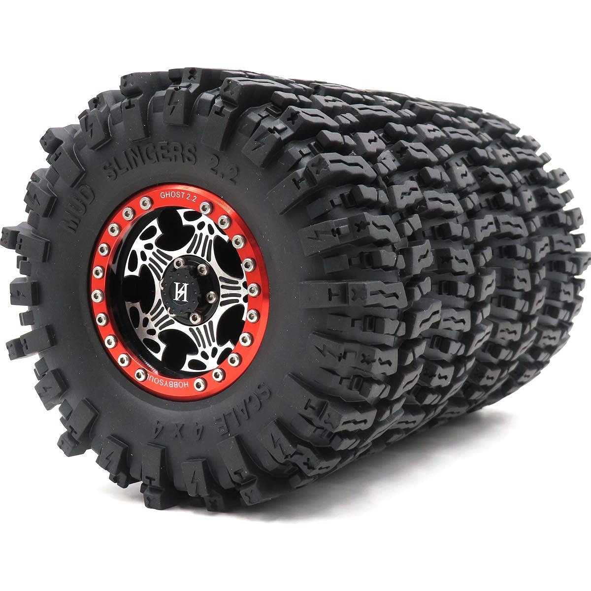 hobbysoul RC 2.2 Mud Slinger Tires Rock Crawler Tires 124mm/4.88inch Height Aluminum Alloy Ghost 2.2 Beadlock Wheel Rims 4pcs