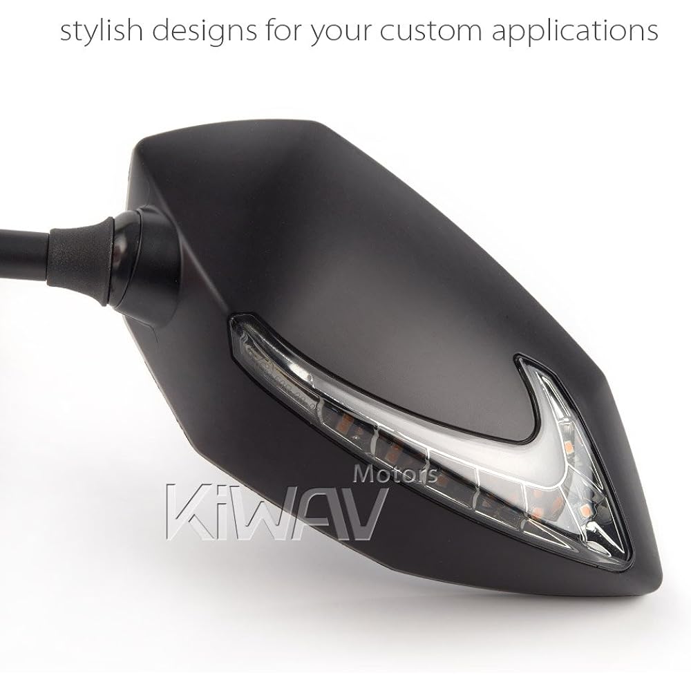 KiWAV Magazi Lucifer Motorcycle Mirror Rearview Mirror Black Two-tone LED (Amber and White) Headlight Turn Signal Left and Right Set Universal