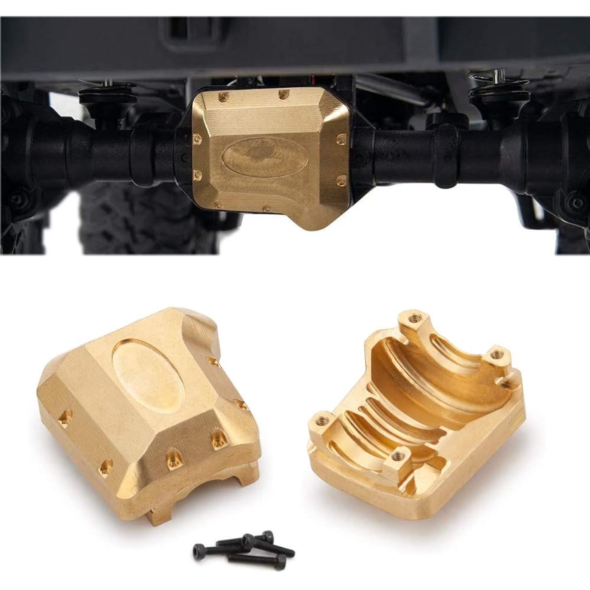RCLions Brass Diff Cover 2Pcs Heavy Duty Front/Rear Axle Housing Cover for TRX4 T4 Upgrade 1/10 RC Crawler Car