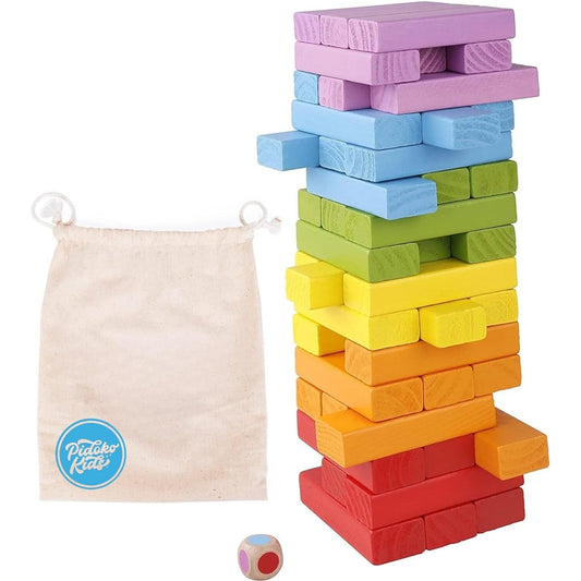 Pidoko Stacking Blocks for Kids (49 Pieces) - Colorful Tumbling Blocks Board Game for Family Game Night - Montessori Toy Gift with Storage Bag