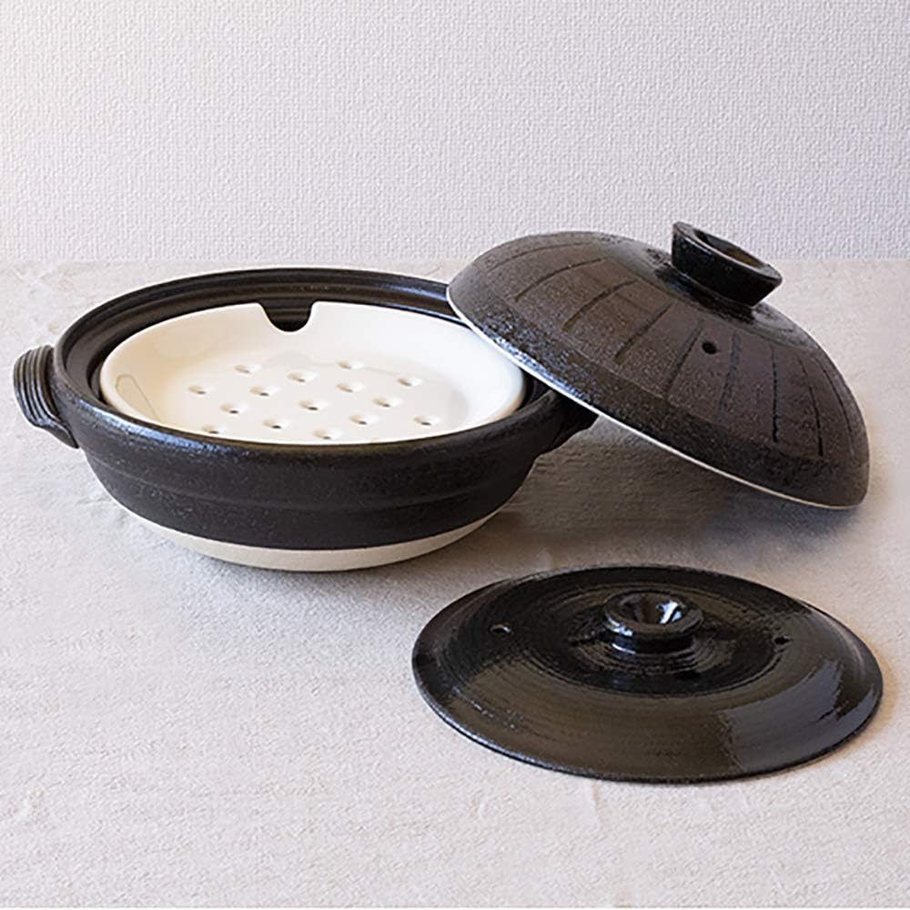 Saji Pottery Banko Ware Three-in-One Healthy Earthen Pot (With Inner Lid and Drainboard) Sajicha Jugusa Made in Japan 32-255 Brown 2000ml