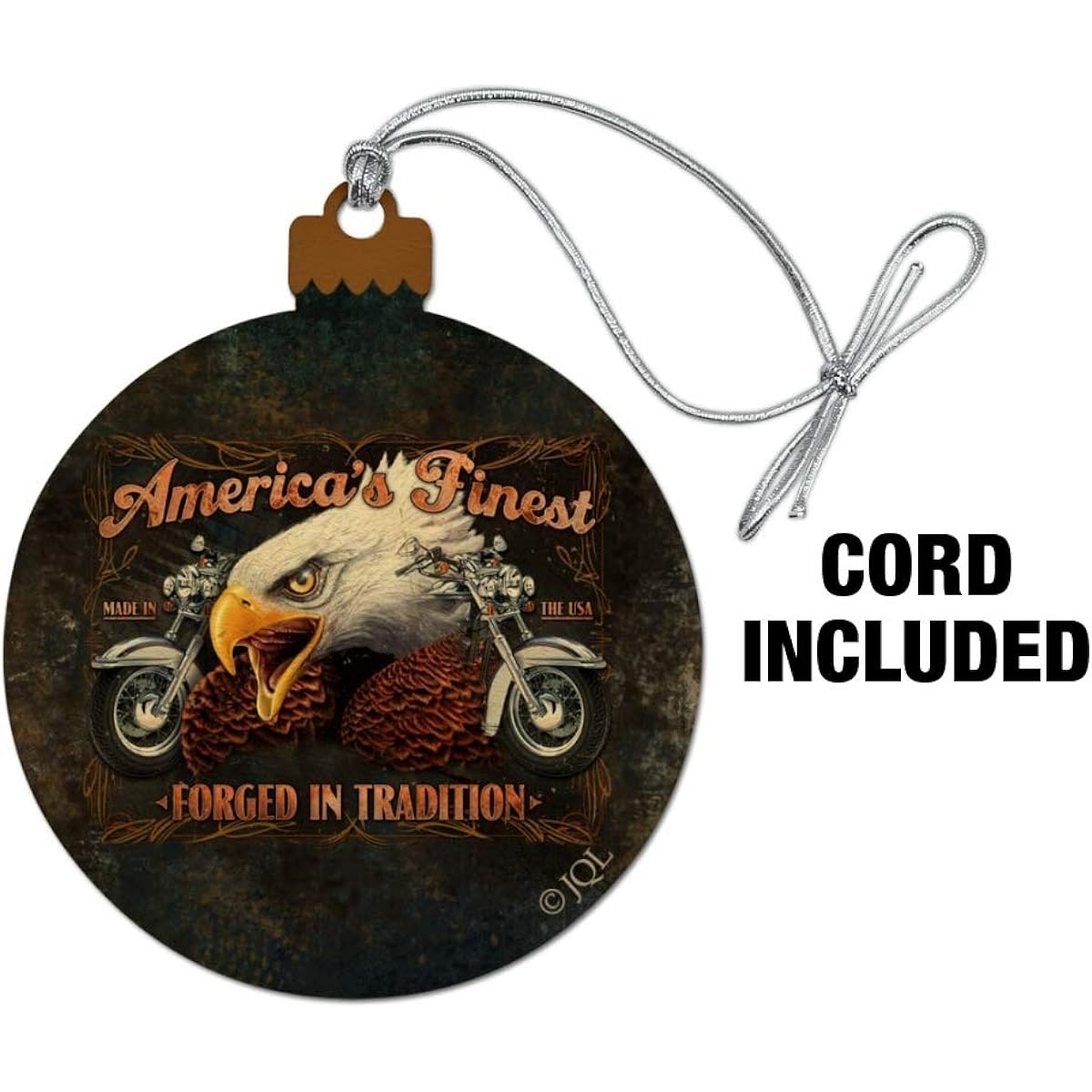 Traditional American Eagle Motorcycle America's Finest Forged Wood Christmas Tree Holiday Ornament