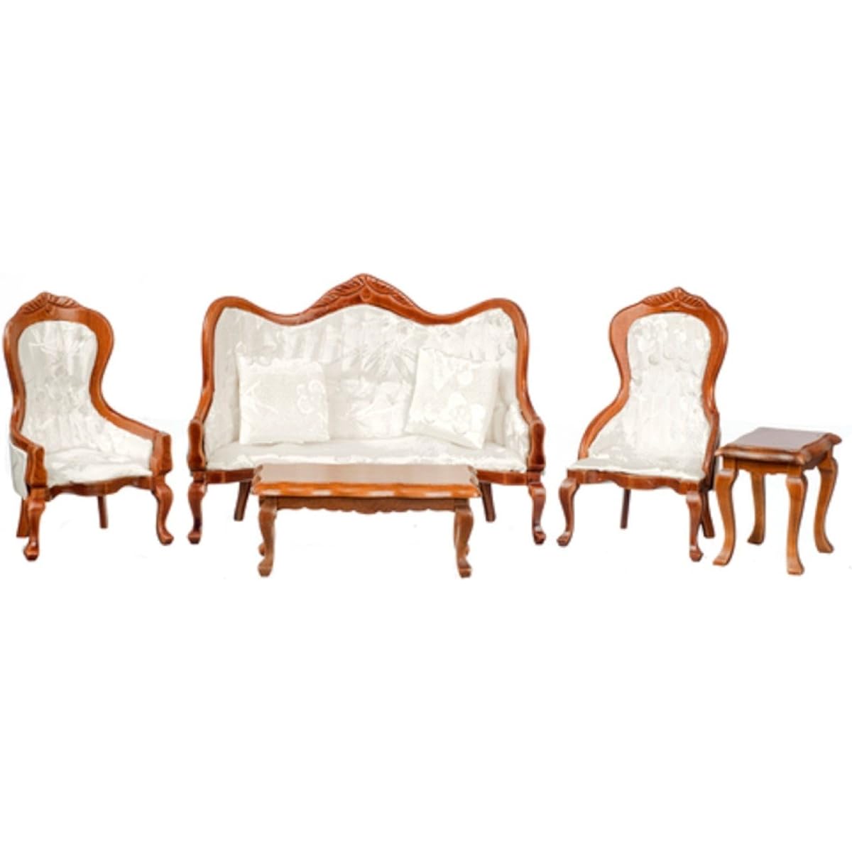 Melody Jane Victorian Dolls House Miniature White Living Room Furniture Set Walnut Sofa