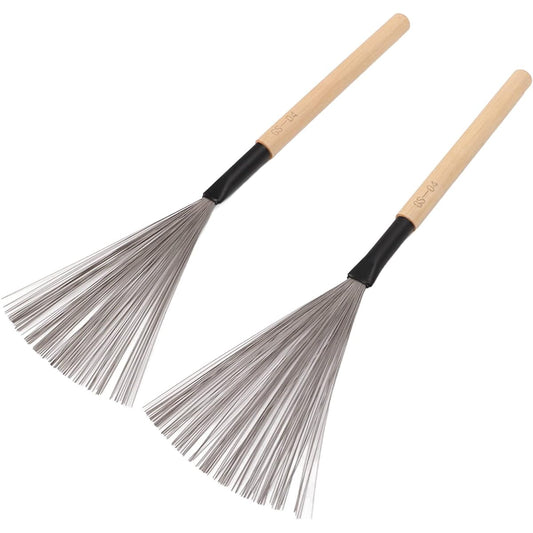 Drum Brush Steel Wire Maple Wooden Handle Percussion Tool Kit with Portable Storage Bag 5 Colors (Wood Color)