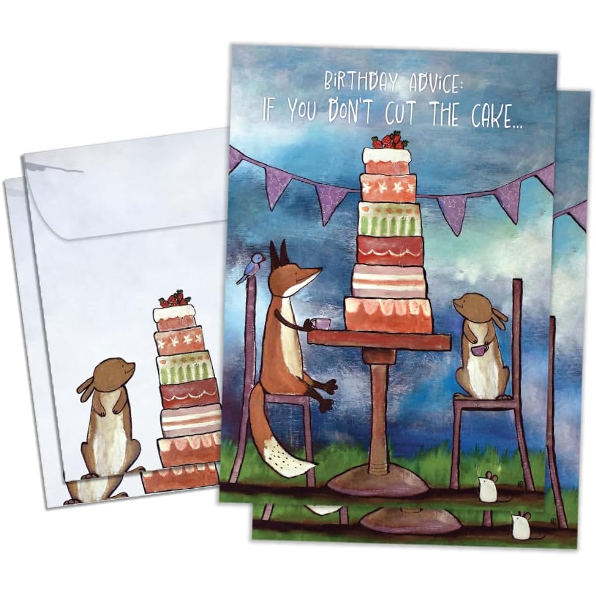 Tree-Free Greetings Birthday Cards, Artfully Designed, 2 Cards, Matching Envelopes, Made in the USA, 100% Recycled Paper, 5"x7", Cake Advice, GT65291