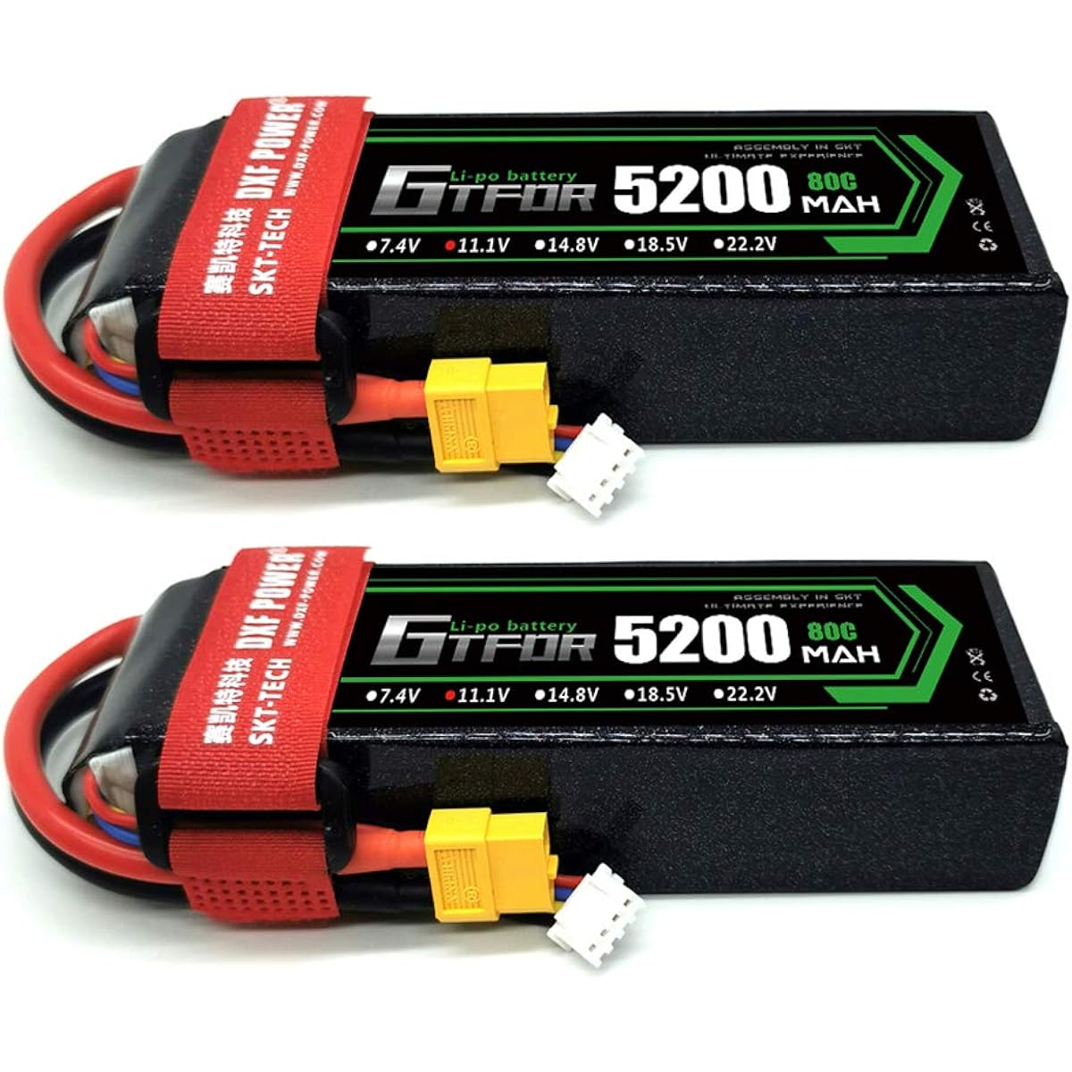 GTFDR 3S 11.1V 5200mah 80C Large Capacity Battery XT60 Plug Lipo Battery Battery for Radio Controlled Products for RC Cars, RC Trucks, Drones, etc. (2PCS)
