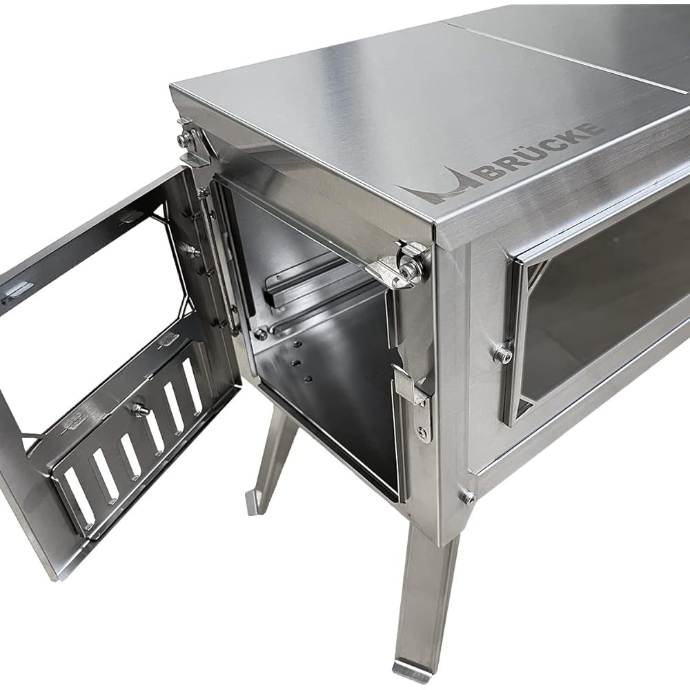 BRÜCKE Foldable Wood Stove for Solo Camping, Easy to Assemble, Compact, Ultra Light, Comes with 2M Chimney, Storage Bag Included, Stainless Steel Stove