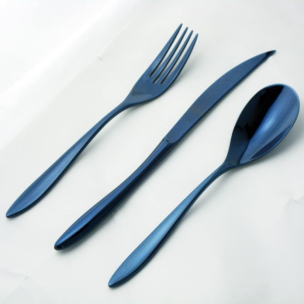 Nagao IKI Dinner Cutlery Set, Blue Ink and White, 3 Pieces, 18-8 Stainless Steel, Made in Japan, Bag Holder Only