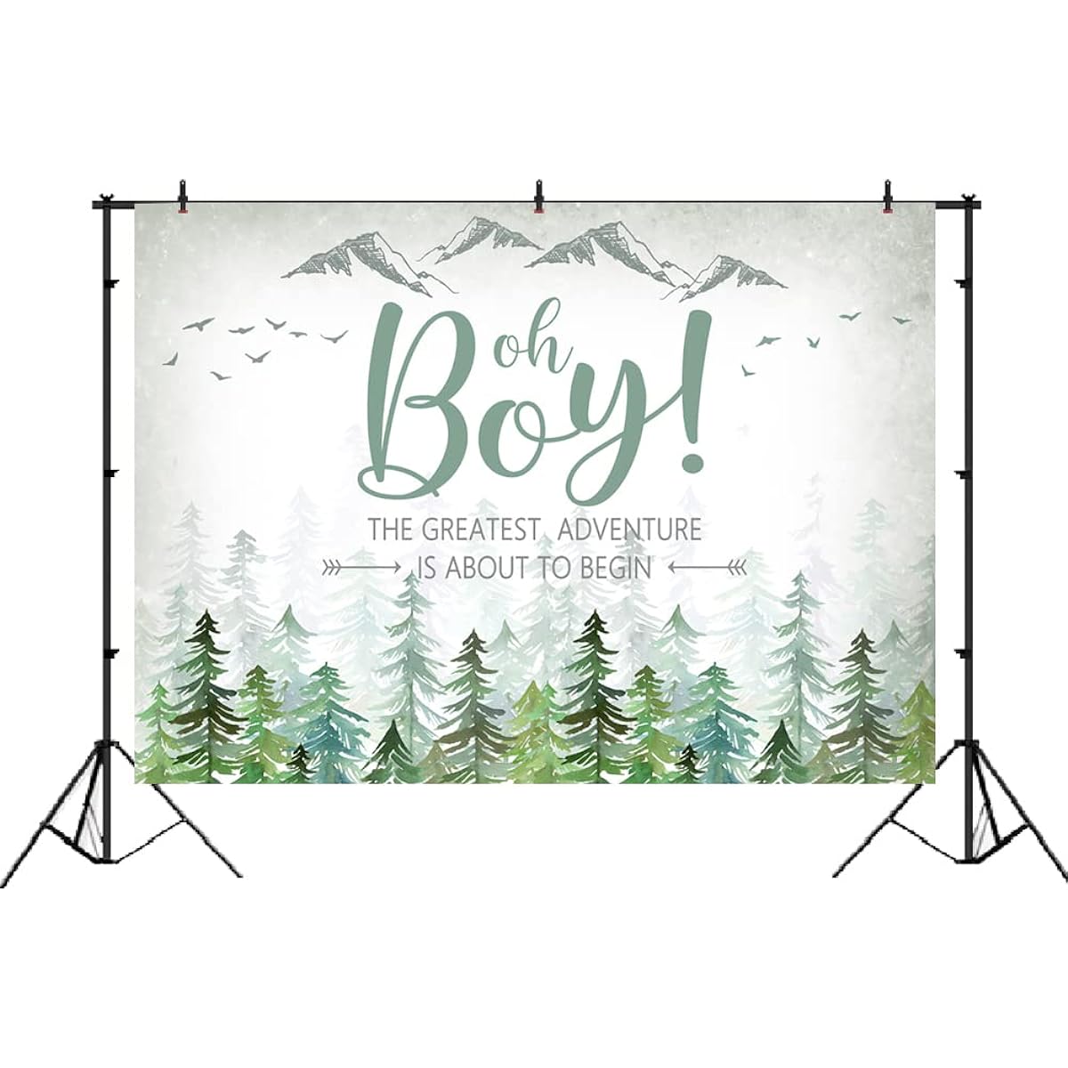 Lofaris Adventure Awaits Baby Shower Backdrop Boy Forest Green Mountain Outdoor Hunting Tree Forest Animal Backdrop The Greatest Adventure is About to Begin Newborn Baby Party Decoration 7x5ft