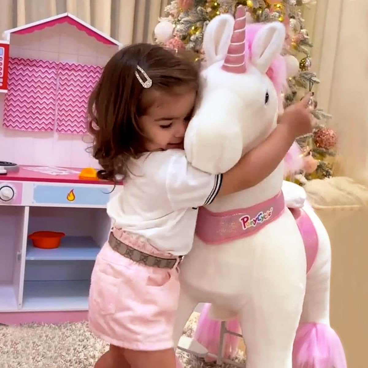 PonyCycle Official Ride-On Black Horse Toy White Mane Giddy Up Pony Stuffed Walking Animal Ages 4-9 Years M Size N4181