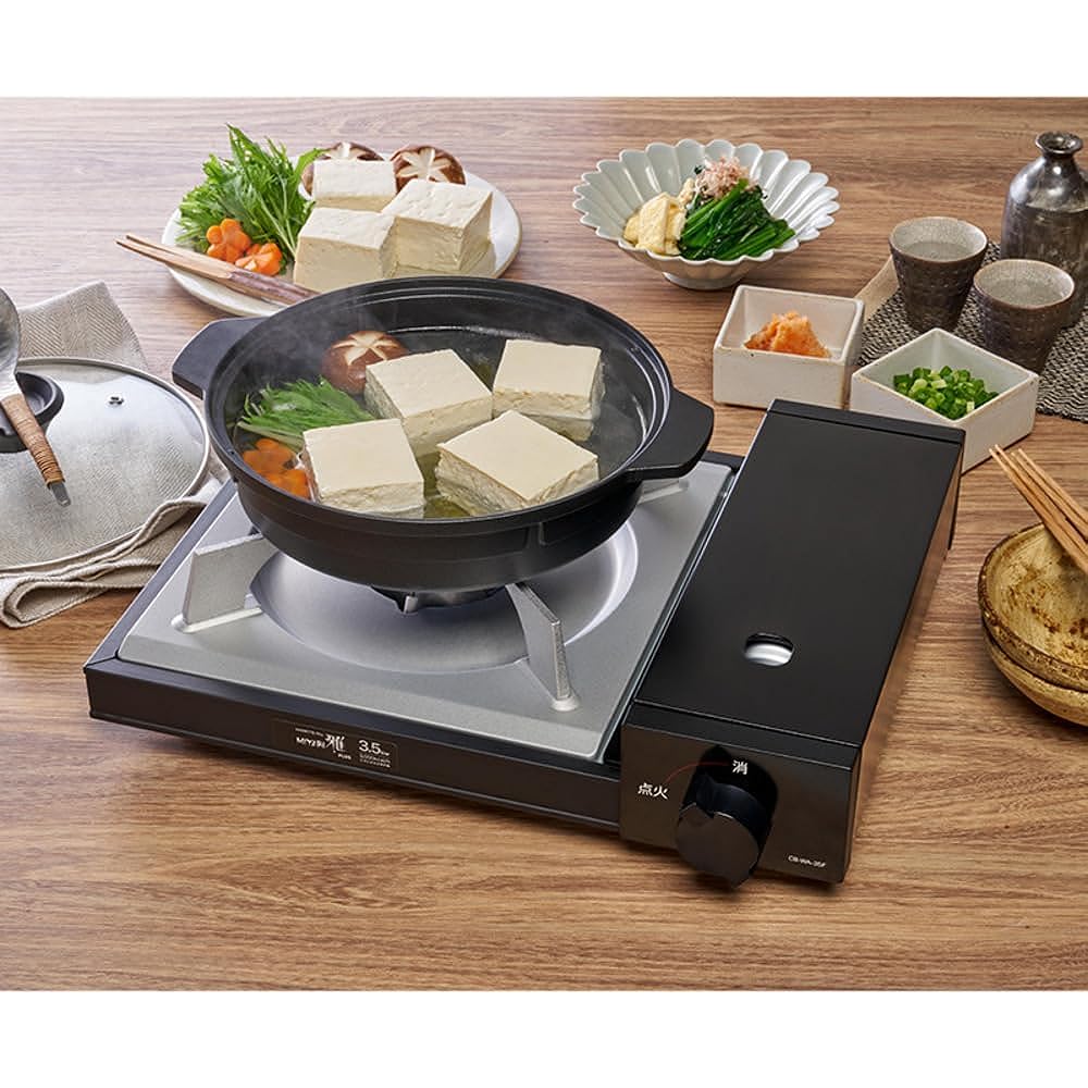 Iwatani Gas Type Cassette Stove Cassette Stove Alloy Steel Miyabi Plus Black CB-WA-35F
