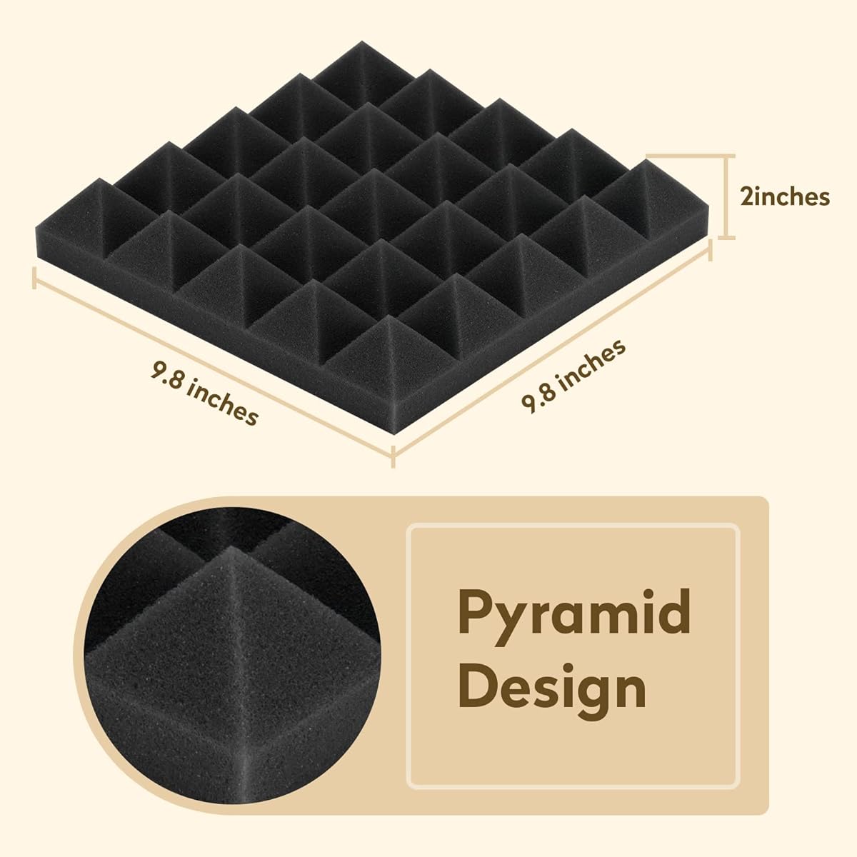 Hertber 36 Pack Pyramid Acoustic Foam, 9.8x 9.8x 2 inches Acoustic Panels, Black Sound Proof Foam Panels, Sound Absorbing Panel, Sound Panels Noise Cancelling Wall Panels…