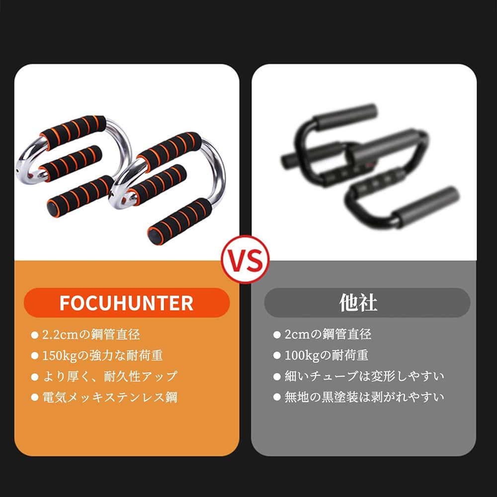 FOCUHUNTER Push Up Bar, Push Ups, Muscle Training, Iron Metal, S Type, Set of 2, Load Capacity 150kg, Easy to Carry, Large Chest Muscles, Brachialis Muscles, Abdominal Muscle Training