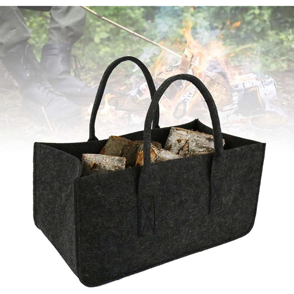 PARK SEVENTEEN Tote Bag Firewood Case Log Carry Storage Bag Camping Outdoor Glamping Multifunctional Versatile Fireplace Stove Accessory Carrying Storage Bag Large Approx. 49cm*27cm*25cm Weight: Approx. 293g (Black)