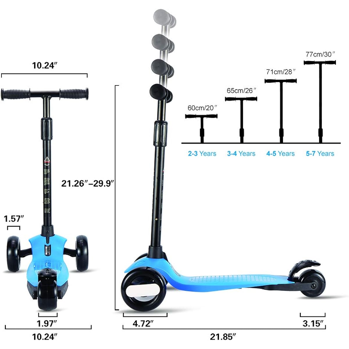 Toddler Scooter 3 Wheel Scooter Boys Girls Kick Scooter with Light Up Wheels Adjustable Height Easy to Learn Sturdy Fits Kids Ages 2-5 SC11-Blue)