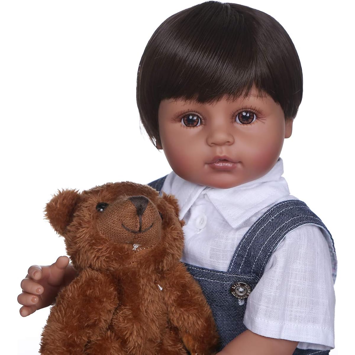 OCSDOLL Real Life Full Body Black Silicone Reborn Baby Doll Soft Body Tan Skin African American Realistic Newborn Baby Doll 22'' Bear and Bear Toy Ages 3+