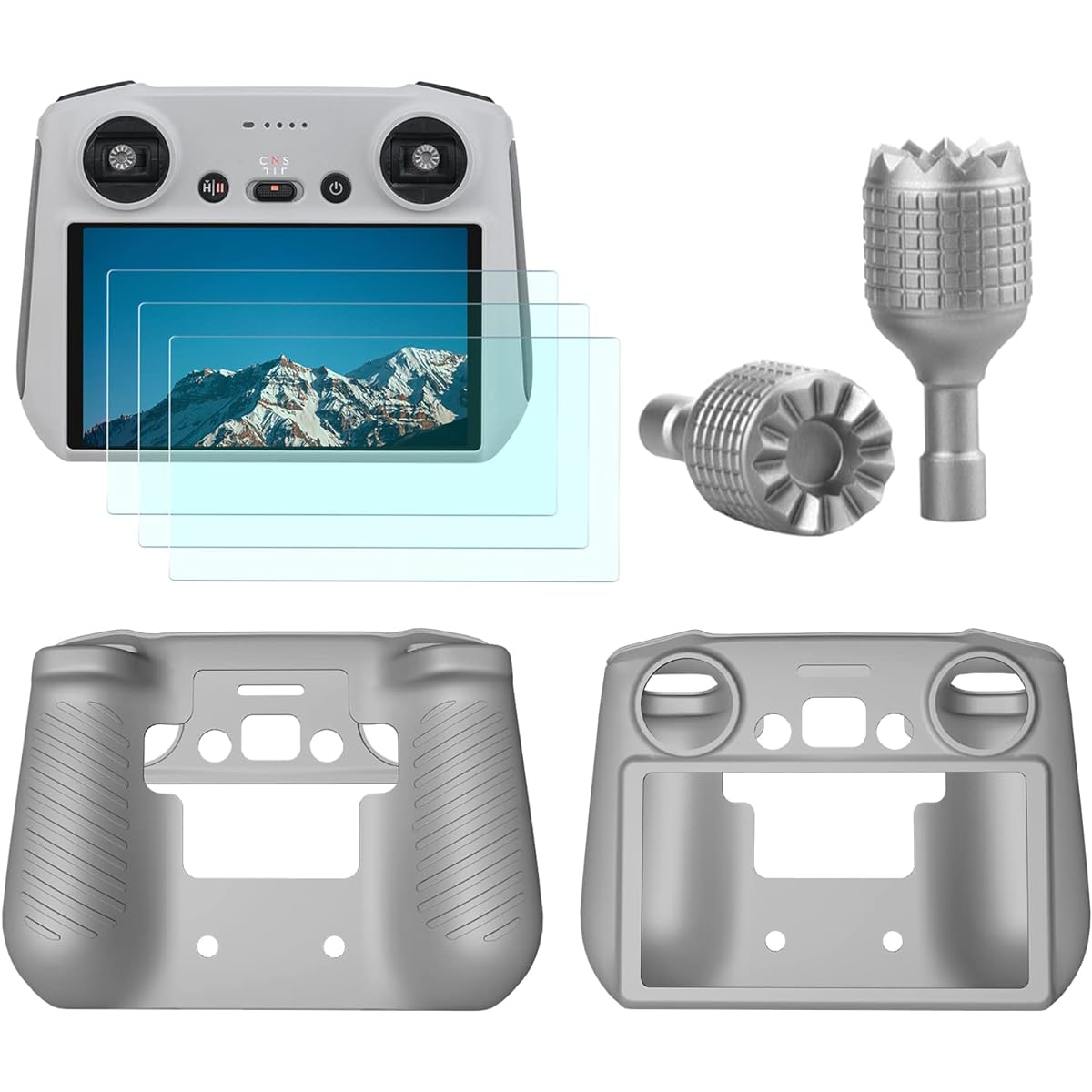 iEago RC Protection Kit for DJI RC Screen Protector Anti-Glare HD Tempered Film 3pcs + Silicone Case Controller Rubber Protective Cover + Aluminum Alloy Joystick for DJI Mini 3 Pro Remote Controller