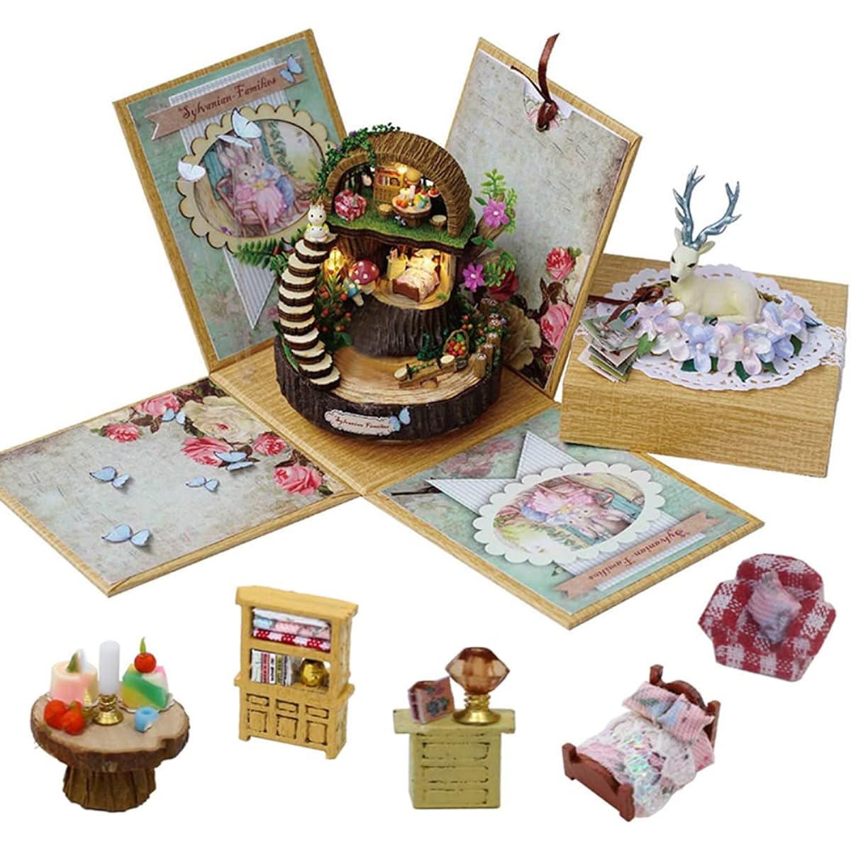 Flever Dollhouse Miniature DIY House Kit Creative Room with Furniture Romantic Valentine Gift Candy Cat