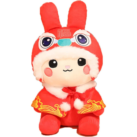 2023 Rabbit Doll New Year Gift Mascot Bunny Stuffed Doll Toy Festival Chinese Lunar Calendar Present Doll Animal Plush Toy 10 Inch (Red)