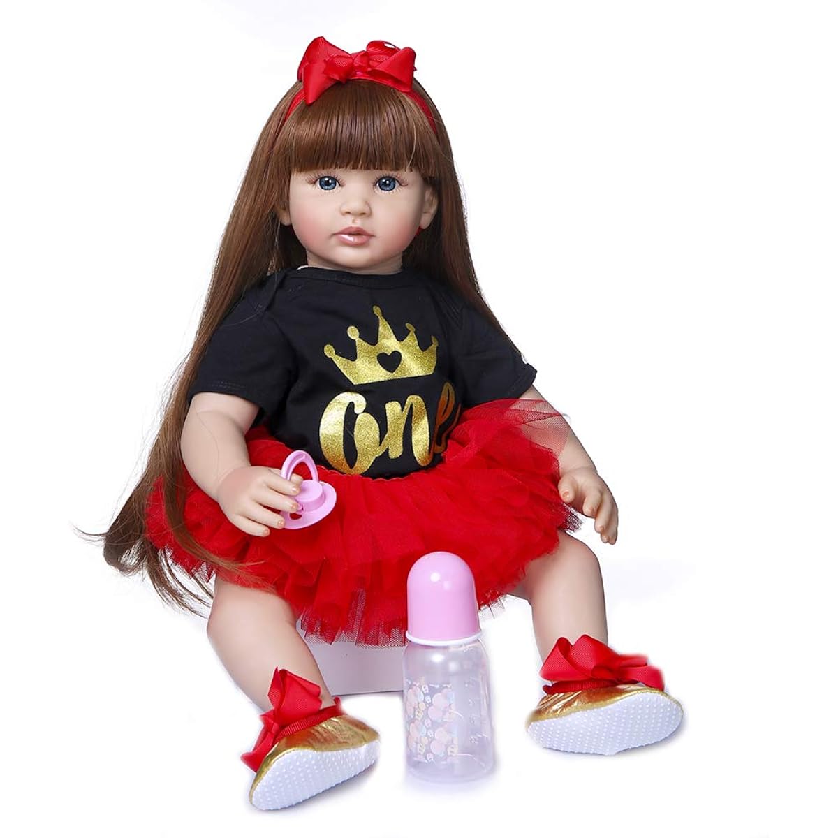 RXDOLL Reborn Toddler Doll Girl 24 Inch 60cm Realistic Realistic Toddler Reborn Doll Soft Silicone Doll Toy Open Eyes Long Hair Birthday Girl Kids Gift (3)