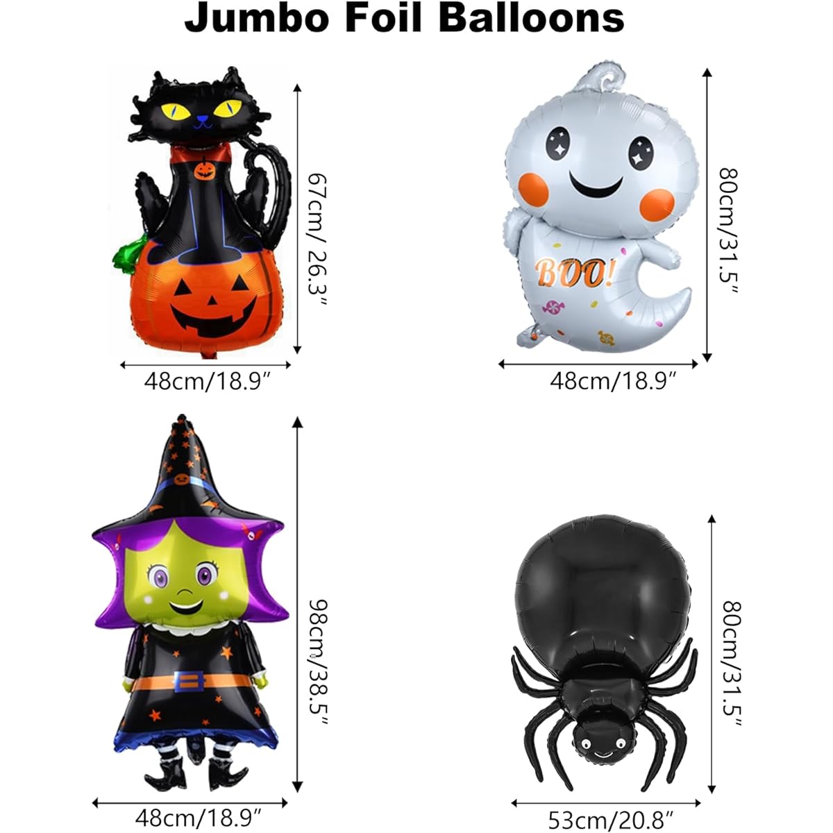 ASTARON Halloween Balloons, Halloween Party Decorations, 12pcs Halloween Foil Balloons Witch Cat Pumpkin Ghost Balloons Halloween Party Favors Supplies