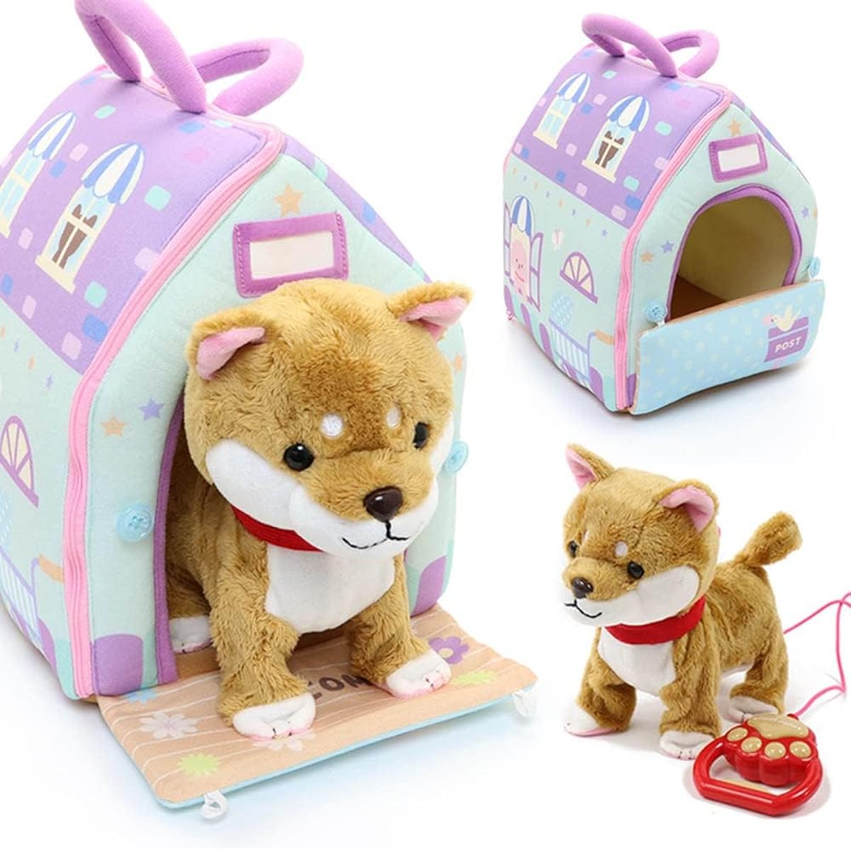 Mother Garden Walk Together Shiba Inu Brown & House Set Purple Moving Plush Toy Dog