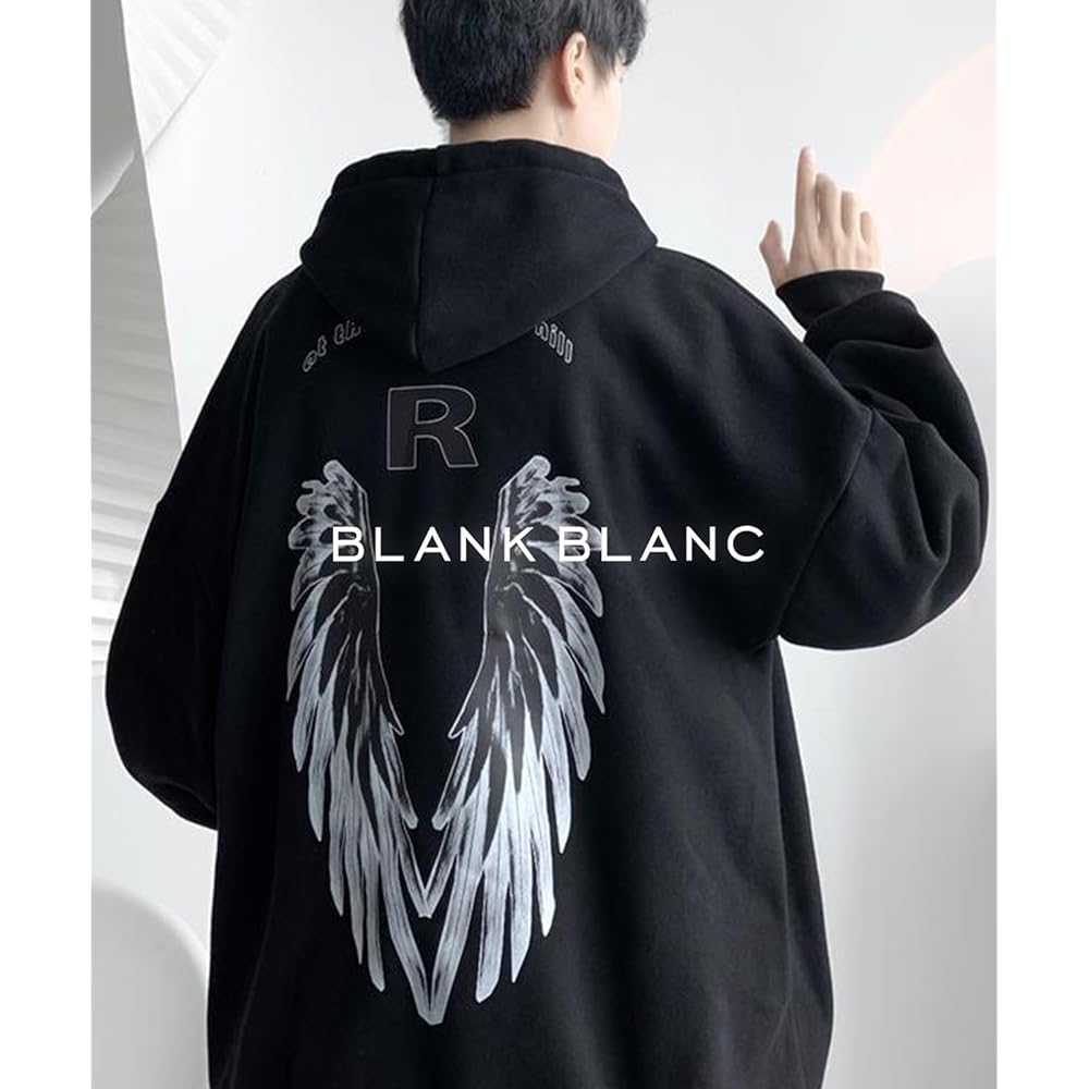 [BLANK BLANC] Hoodie Hoodie Men's Big Silhouette Feather Print Casual Loose Autumn/Winter B05