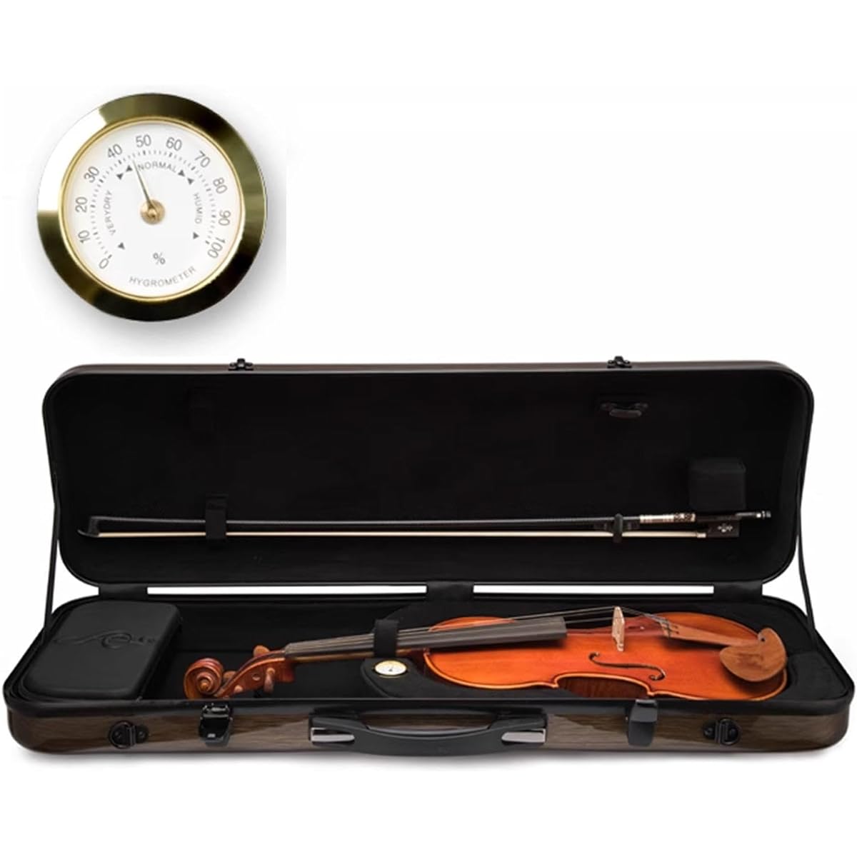 Violin Case, 4/4 Full Size Violin Hard Case, Portable Lightweight Violin Case Backpack, Violin Backpack with Hygrometer, Violin Protection Box with Carry Strap, Leather Handle, Violin Backpack Exquisite Appearance for Violin Players, Gold