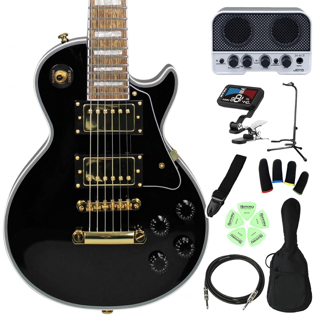 GrassRoots SG-LPC-mini BLK (Black) Playable from age 4! Kids guitar beginner set Electric guitar for kids Mini guitar Les Paul Custom Black 2 humbucker GrassRoots