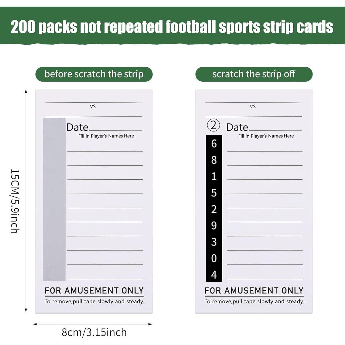 10 Line Sports Strip Cards Super Football Bowl Football Pool Cards Non-Repeating Baseball Boxing Soccer Football Strip Cards of 100 for Super Football Party Favors Pack of 200