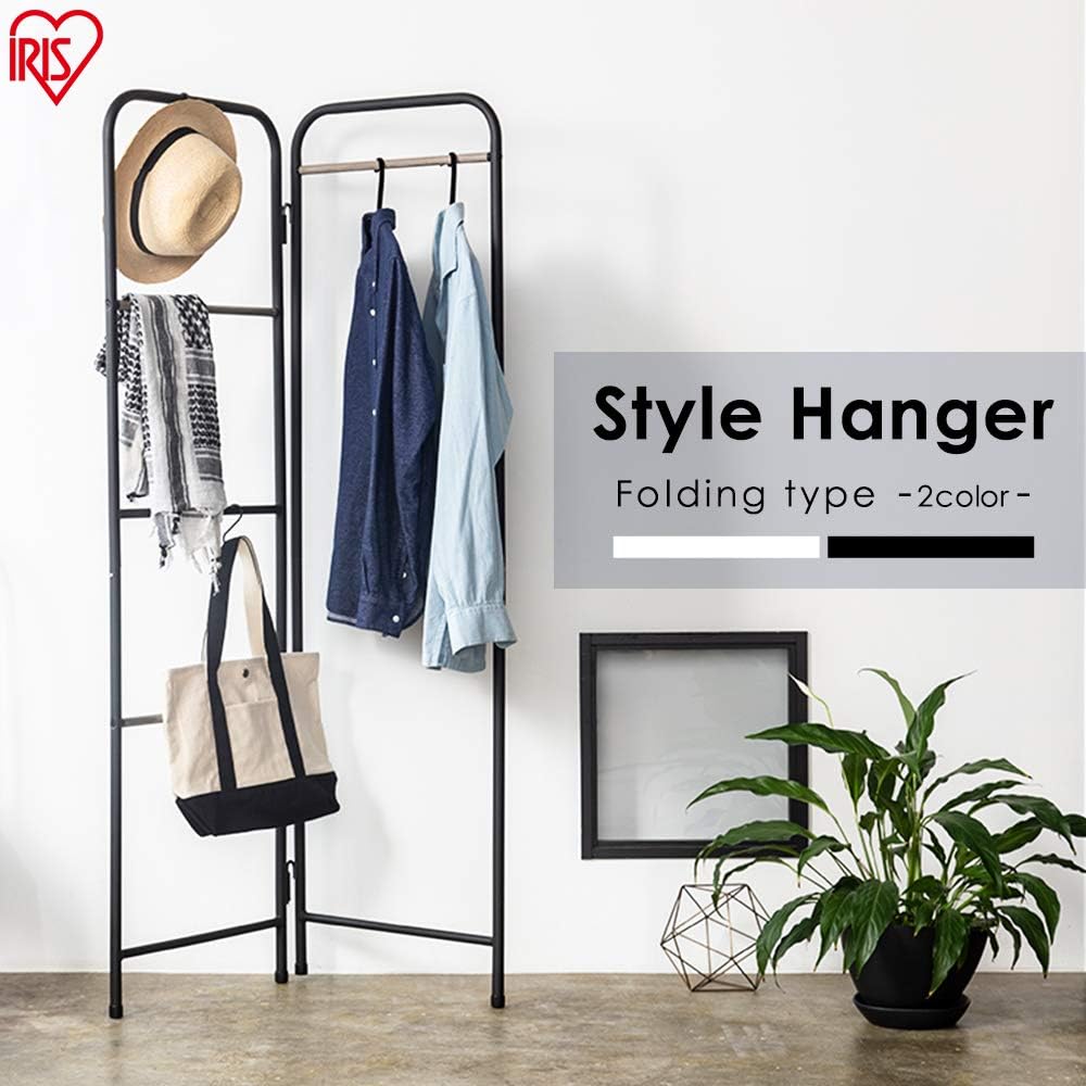 [For entrance muffler/coat rack] Iris Ohyama Hanger Rack, Foldable Type, Matte White, with S-shaped hook, Load Capacity: 5 kg, Width: 67 x Depth: 35 x Height: 150 cm, PI-O150 Style Hanger