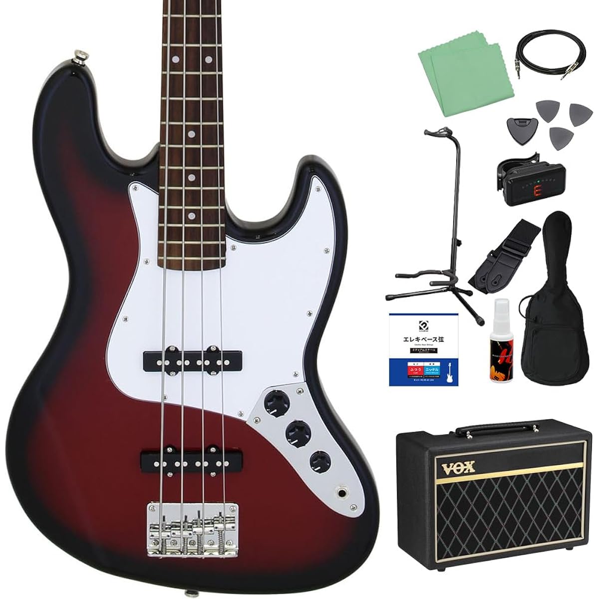 LEGEND LJB-Z Red Black Sunburst Bass Beginner 12-piece set [With VOX amp] Jazz bass type Legend