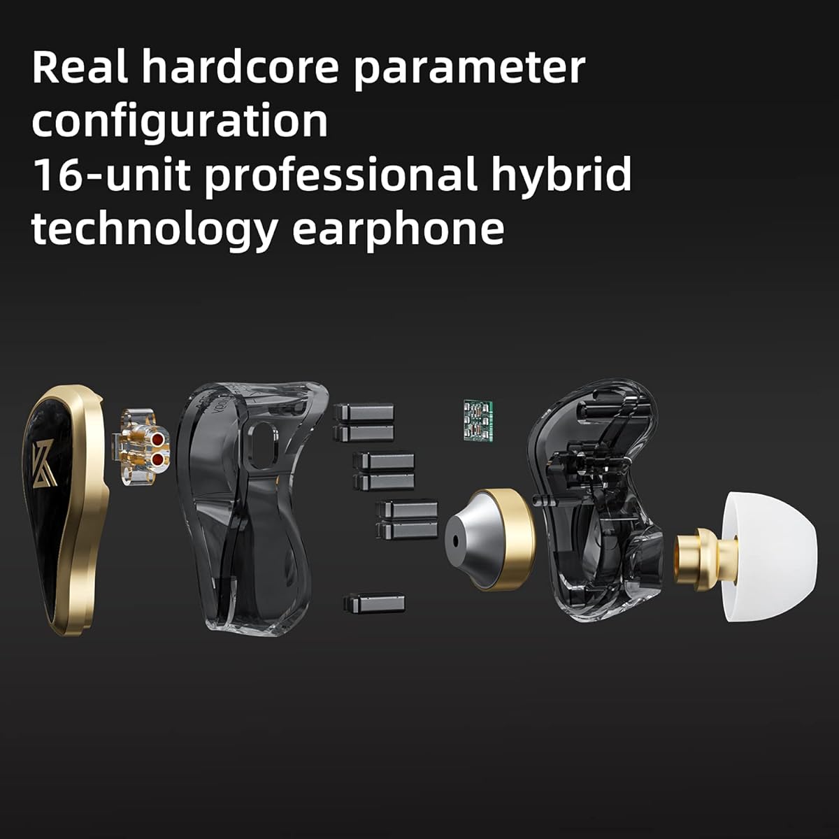 KZ ZAS 7BA+1DD In-Ear Earphones 16 Units Hybrid Technology Flagship Earphones Monitor Headphones 8 Core Cable Music Sports Earphones (Black with Microphone)