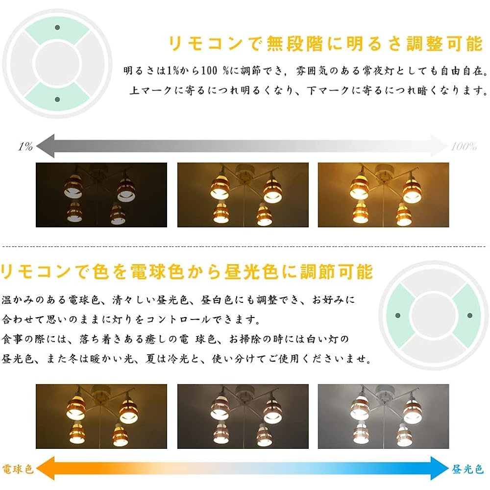 Community Lighting Ceiling Light 4 Lights 8 Tatami Ceiling Spotlight Dimmable Color Adjustable 9W LED Bulb with Equivalent to 60W GT-DJX-2D-9WT-2 Ceiling Light Remote Control Compatible Pull Switch Scandinavian Wood Ring Stylish Natural Wood Brown