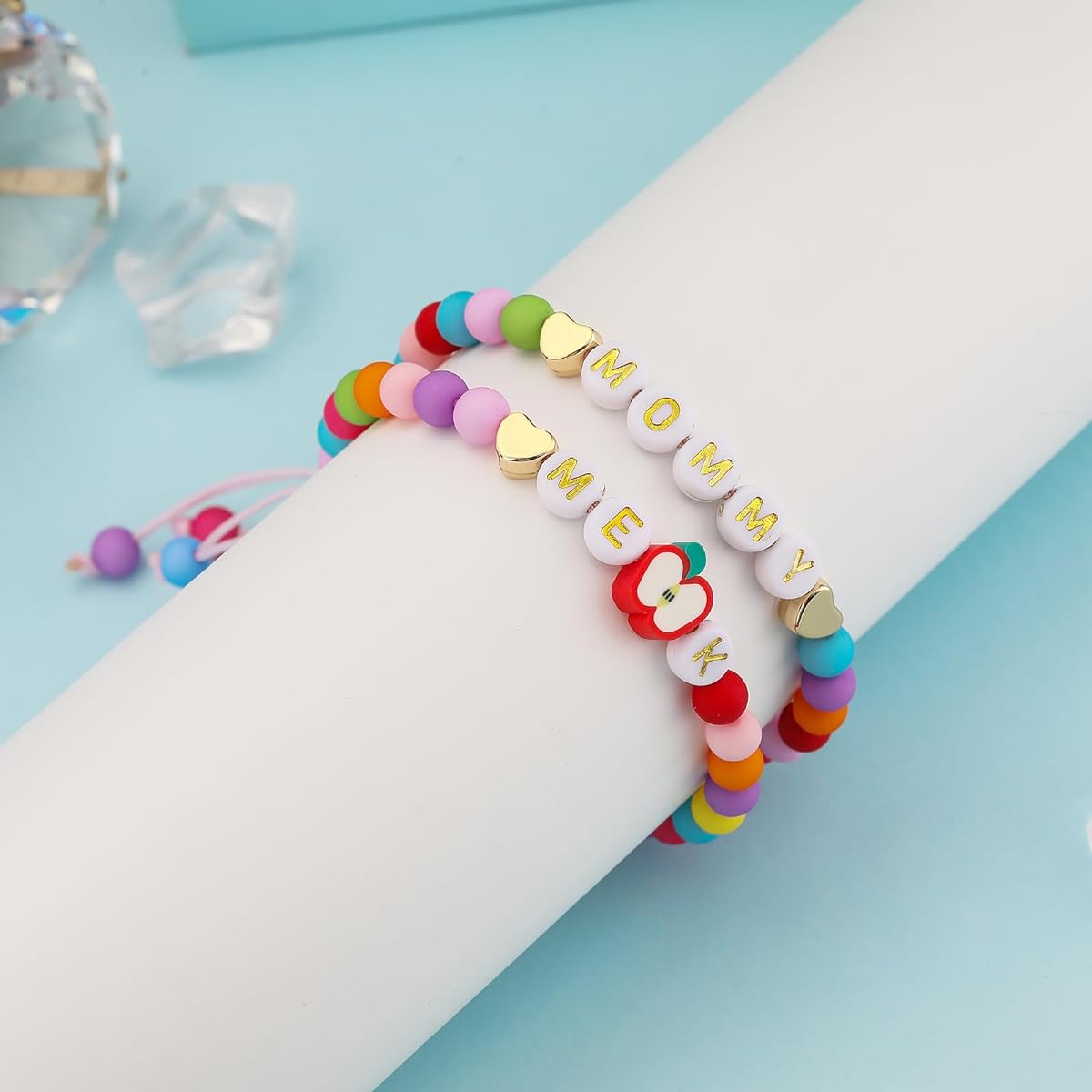 Bellino First Day of School Initial Bracelet Back to School Bracelet Mommy and Me Color Bead Bracelet Jewelry Gift for Girls