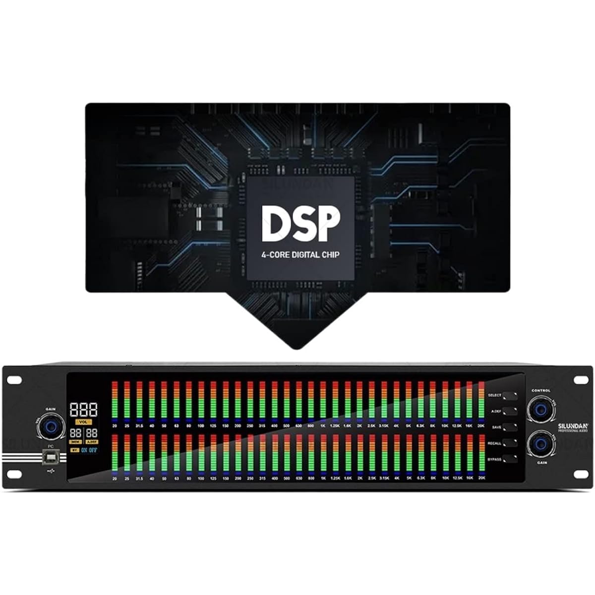 Audio Mixer 2U Graphic Equalizer 31 Band Balance Effect Controller DJ Digital Mixer Processor DSP Feedback Eliminator Stage