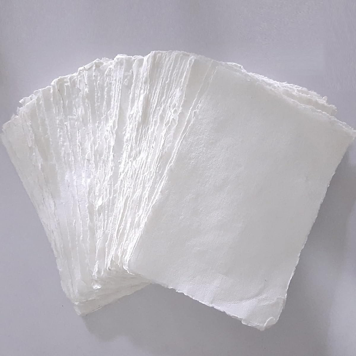 E-Tailor Handmade Cotton Deck Edge Paper Loose Leaf Sheets 130GSM Ivory White (1-12x15-50 Sheet Pack)