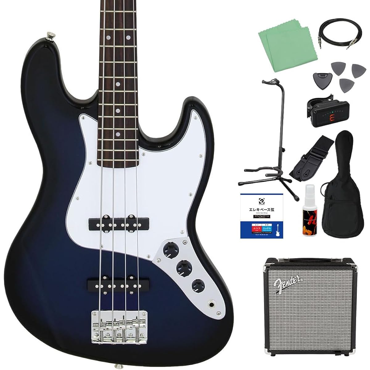 LEGEND LJB-Z Blue Black Sunburst Bass Beginner 12-piece Set [Fender Amplifier Included] Jazz Bass Type Legend