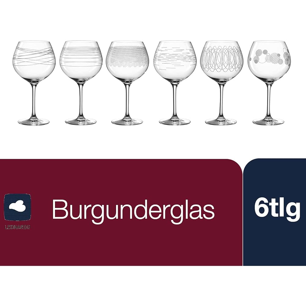LEONARD Burgundy Glass Set of 6 Casella 061800 Clear