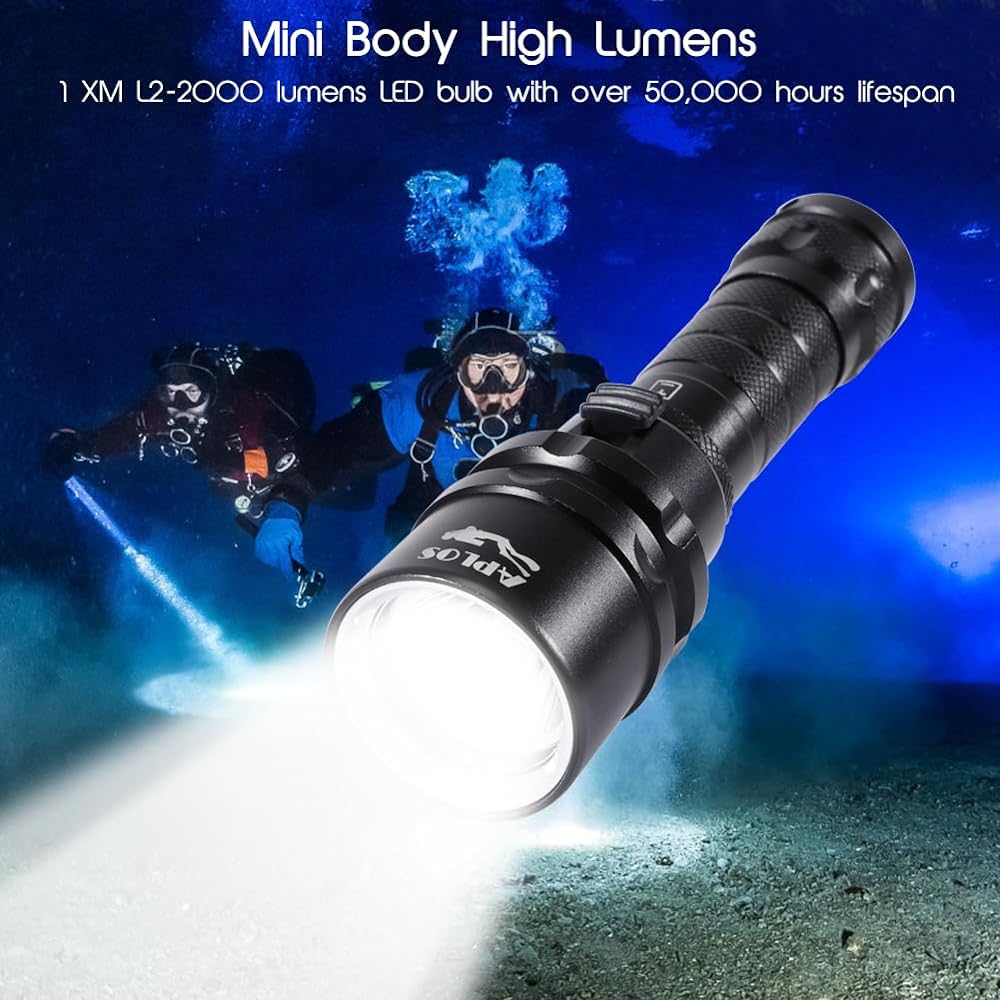 APLOS AP20 Diving Light 2000 Lumens Underwater Light LED Diving Underwater 100 Meters Waterproof Diving Underwater Light Diving Rechargeable