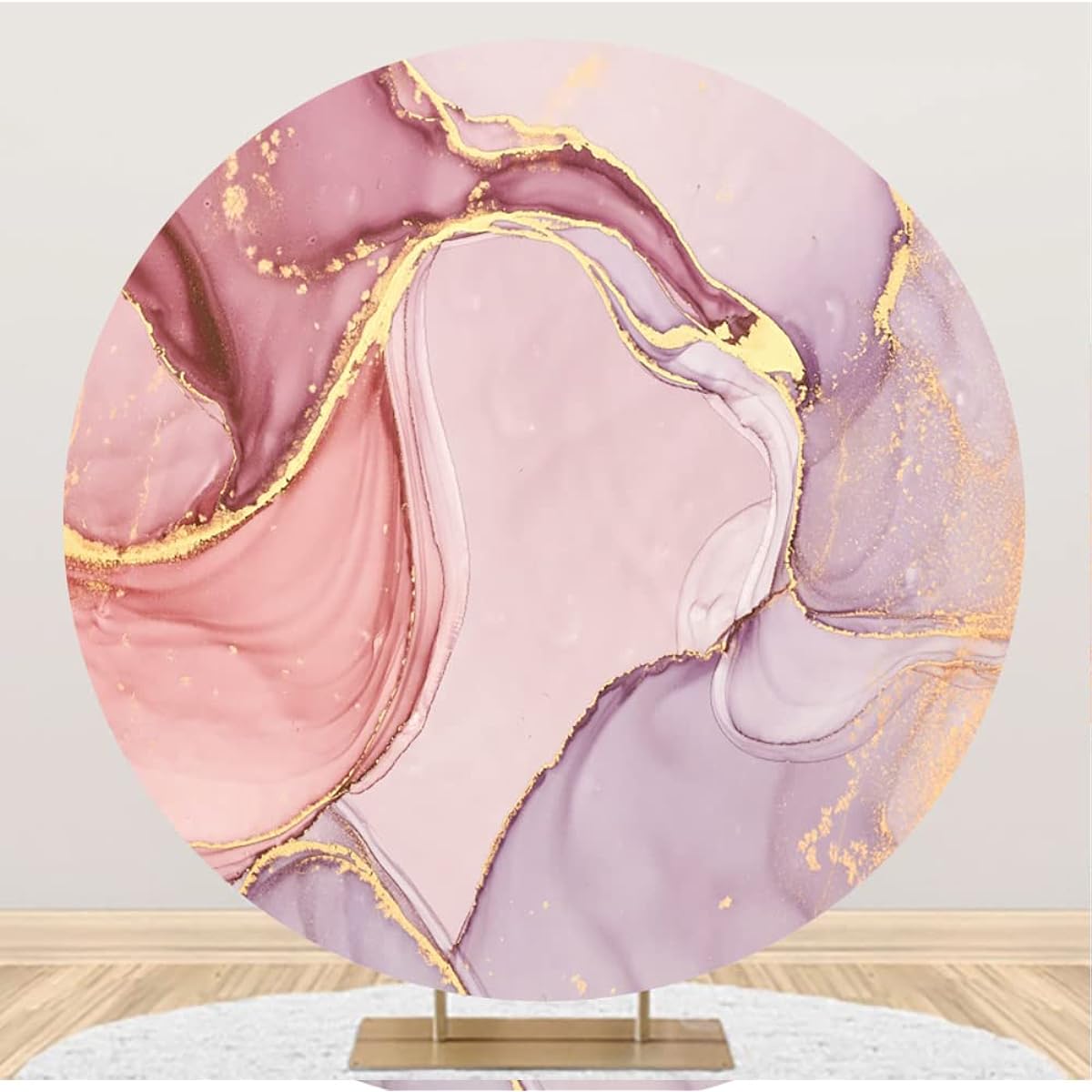 Canessioa 6.6 x 6.6ft Pink Marble Round Background Polyester Abstract Pink Marble Golden Glitter Crack Round Photo Backdrop Girls Baby Shower Birthday Party Banner Bridal Shower Wedding Backdrop