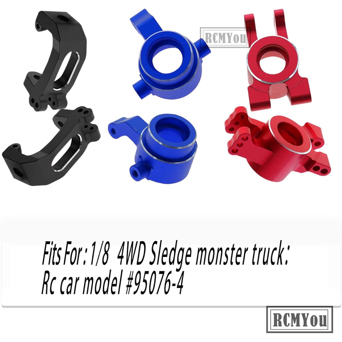 RCMYou RC Alloy Caster Block & Steering Block & Rear Stub Axle Carrier Upgrade Parts for Traxxas 1/8 Sledge 4WD Hops up for Sledge 4WD Monster Truck #95076-4 #9537 #9532 #9552 Black
