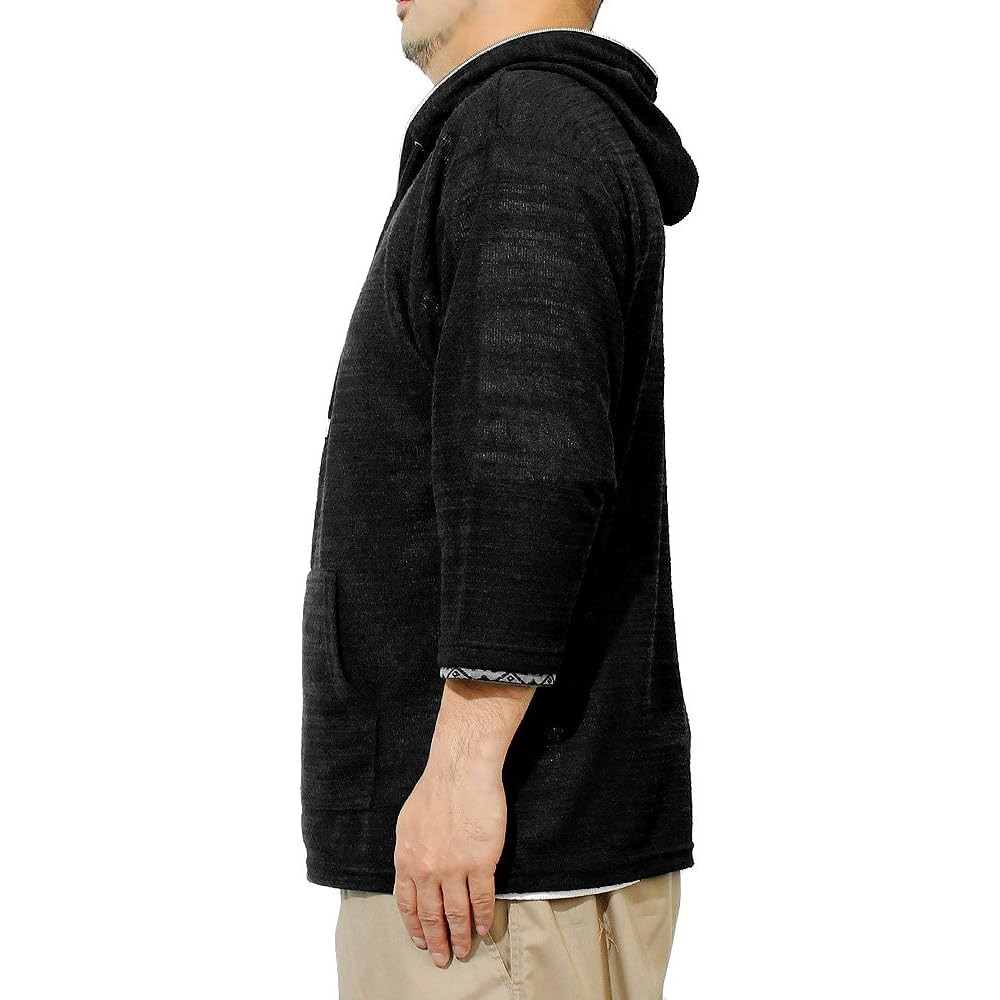 [One Colors] Men's Parka, Large Size, Zip Up, 3/4 Sleeves, Short Sleeves, Slab Summer Knit, Thin, Jacquard Pattern, Switchable Jacket