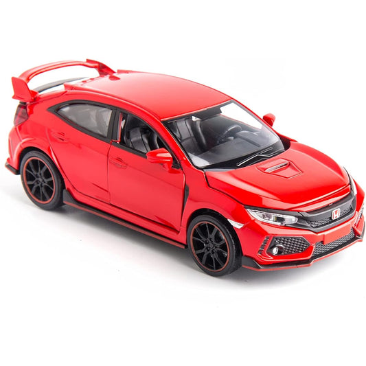 RMZ City 1:32 Diecast Alloy Civic Car Model Toy Car Pull Back Alloy Car with Lights and Sounds Open Doors Kids Gifts Children Birthday Gifts Red