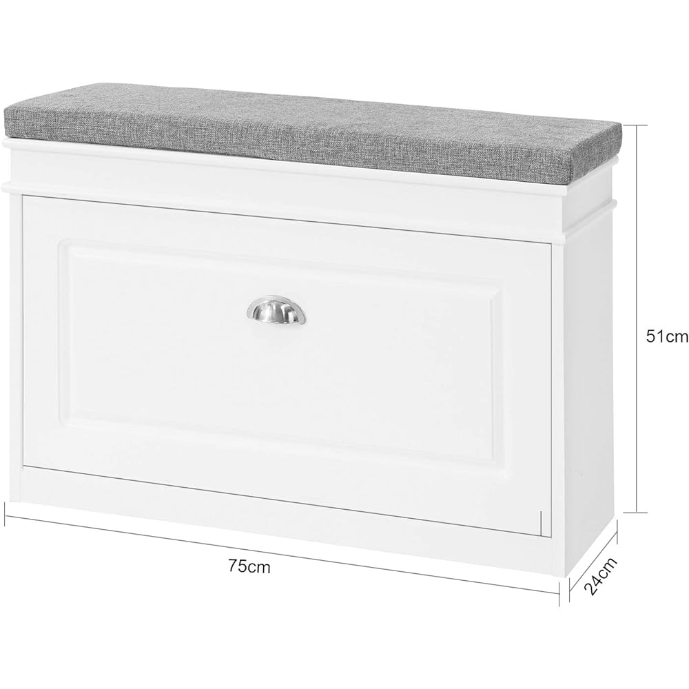 SoBuy Entrance Bench, Shoe Box, Storage Bench, Shoe Rack, Thin, Width 75 x Depth 24 x Height 51 cm, Space Saving, Stylish, Shoe Storage, Storage Bench, Shoe Box, Entrance Chair, Shoe Box, Storage Tool, Entrance Storage (FSR82-L-W)