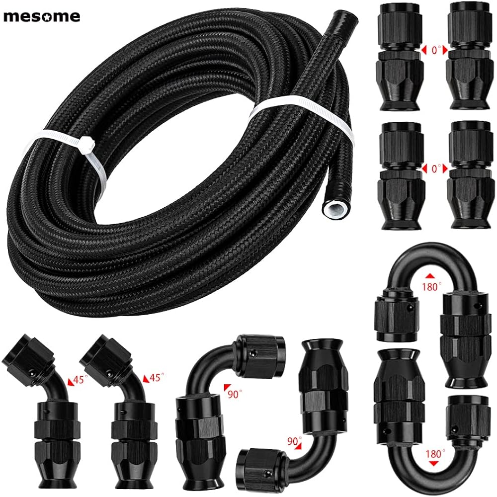 mesome 16' 6AN 3/8" Nylon Stainless Steel Braided PTFE E85 Tube Transmission Gas Oil Fuel Line Universal Fitting Kit