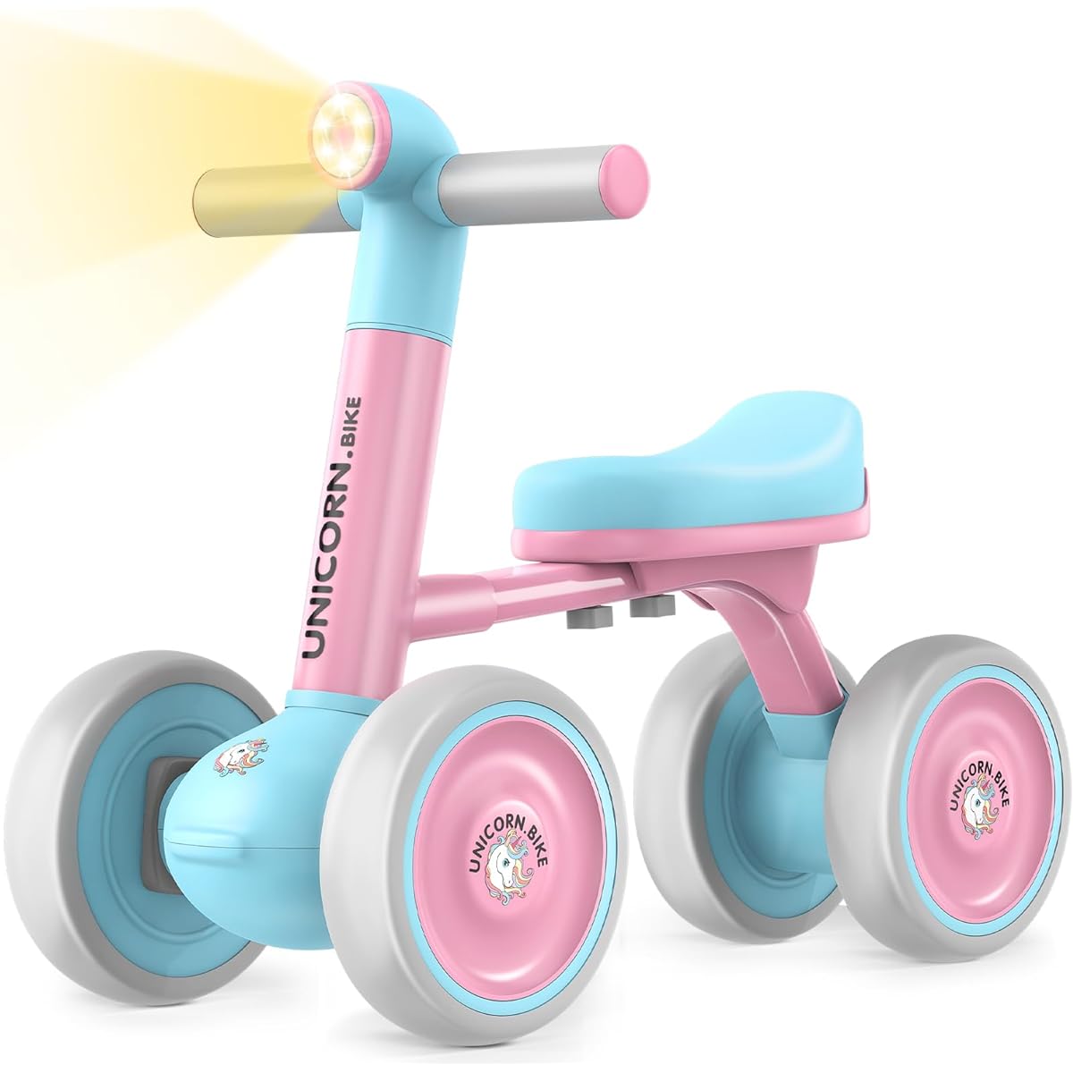 Minutry Baby Balance Walker Bike for Toddlers: 4 Wheels Preschool First Bike Walk & Ride On Toy - Perfect 1st Birthday Gift for Boys & Girls Ages 12-24 Months