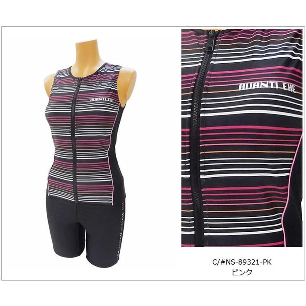 [AQUAFAIRY] Swimsuit, Women's, Fitness, Separate, Body Covering, Sleeveless, Zipper, Large Size, Women's Top and Bottom Set
