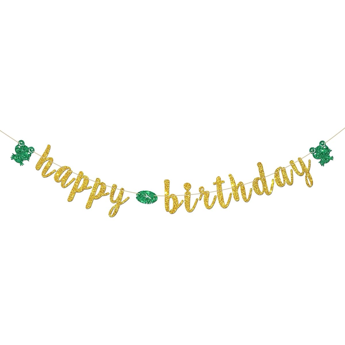 INNORU Frog Happy Birthday Banner, Reptile Animal Frog Party Decorations for Kids Boys Girls Tropical Rainforest Birthday Party Banner, Cute Frog Birthday Party Decorations Supplies Gold Glitter